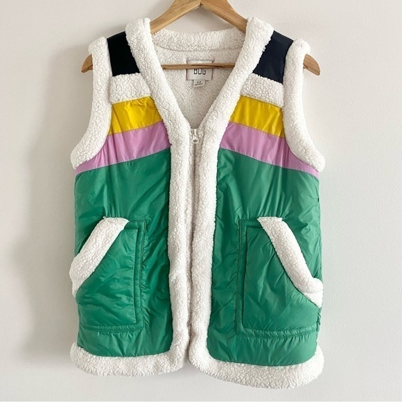 Bdg Vibrant Green Nylon Sherpa V Neck Winter Zip Vest - Picture 5 of 16